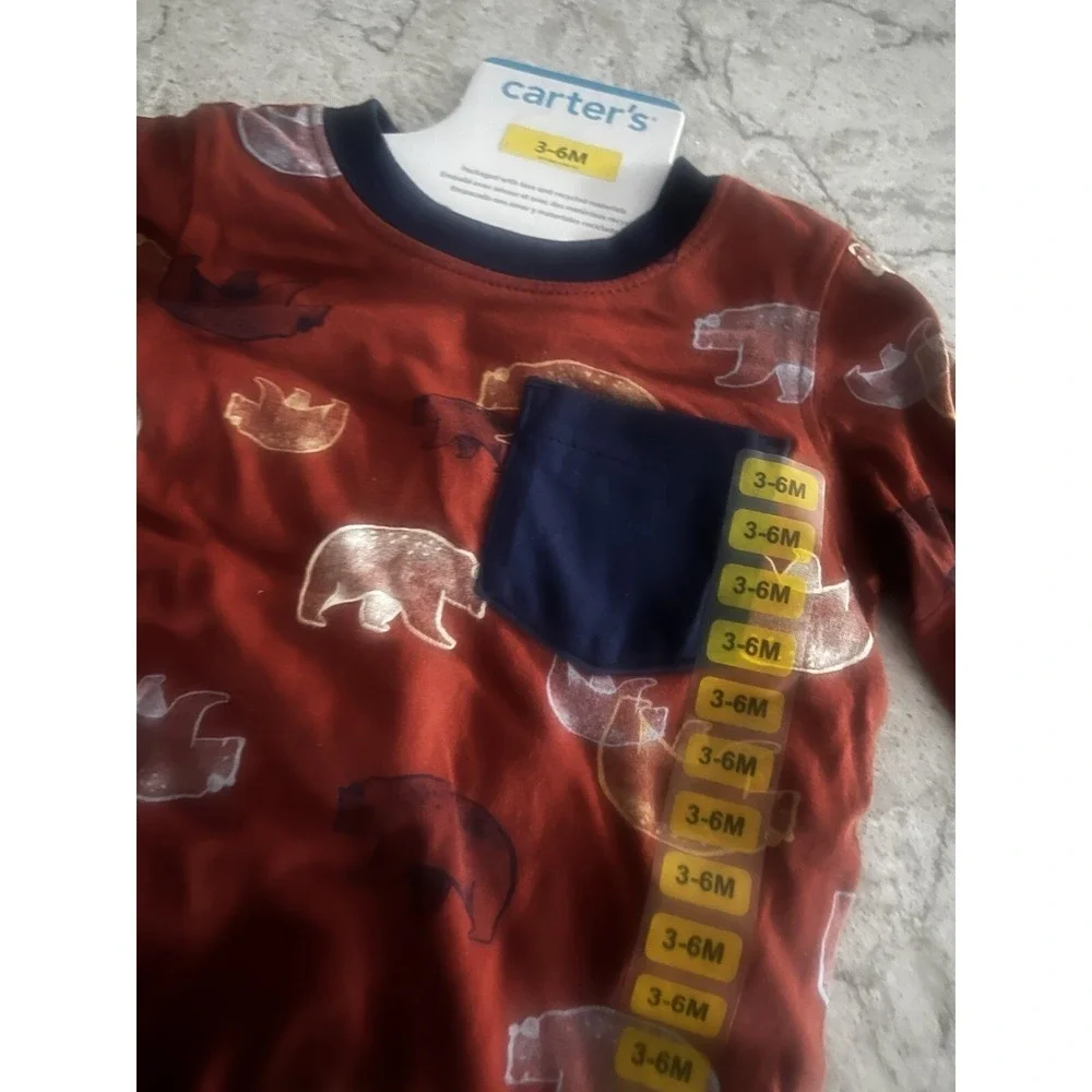 Carters Baby Boy 2-Piece Bear Set‎ Rust Orange & Navy Blue Long Sleeve 3-6M NWT